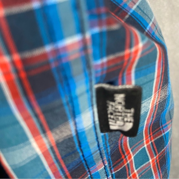 The North Face-Mens Short Sleeve Button Down Shirt-Large-Blue Plaid-Hiking Camp - Picture 4 of 8